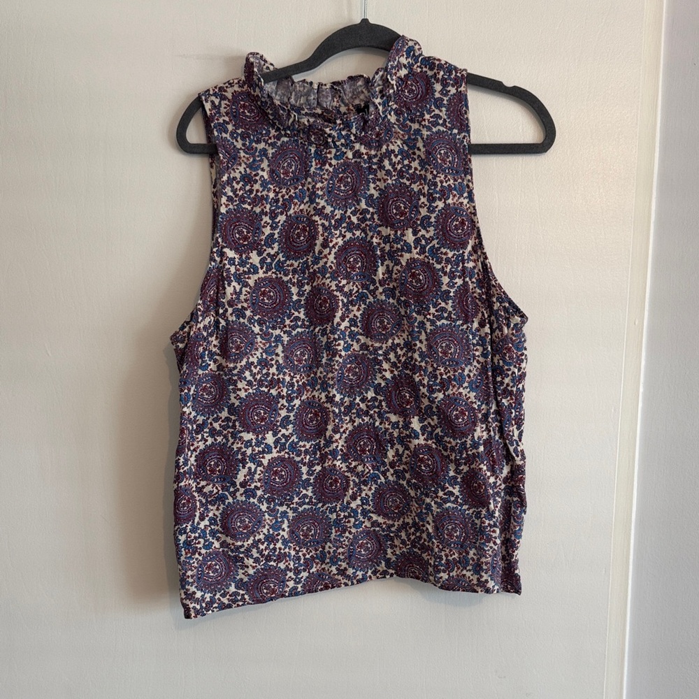 J. Crew Sleeveless Top - Blue and Cream Pattern